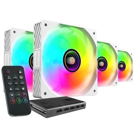 Pack 4 Ventiladores Mars Gaming MF-SI4KIT- 12cm + HUB + Mando a Distancia- ARGB- Blancos