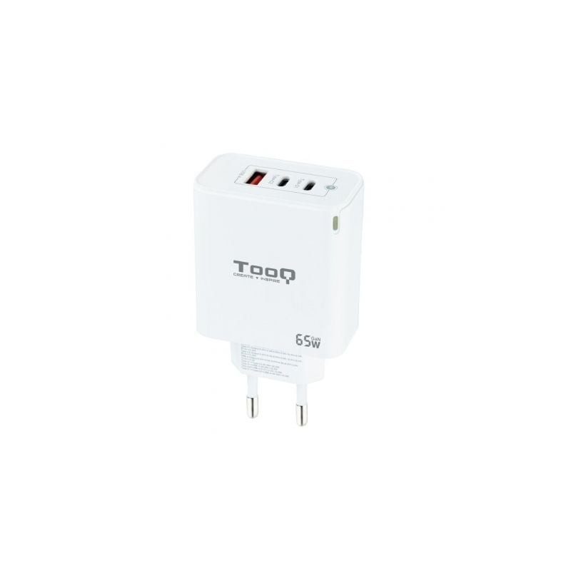 Cargador de Pared GaN TooQ TQWC-GANQC2PD65WT- 2xUSB Tipo-C- 1xUSB- 65W