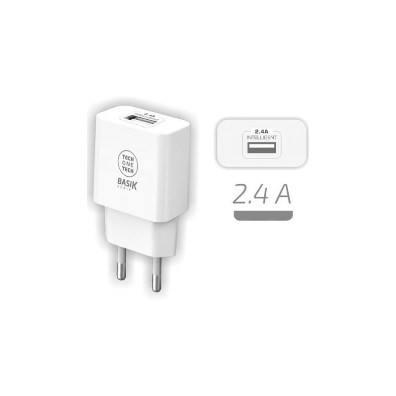 Cargador de Pared Tech One Tech TEC2904- 1xUSB- 2-4A- Blanco