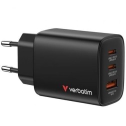 Cargador de Pared GaN Verbatim Essentials- 2xUSB Tipo-C- 1xUSB- 65W