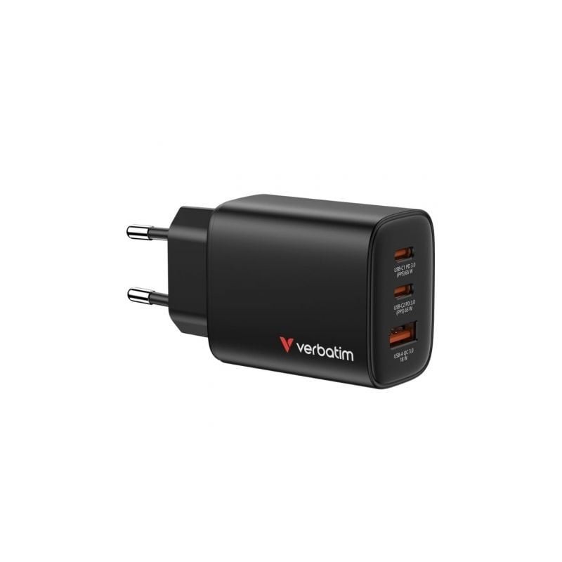 Cargador de Pared GaN Verbatim Essentials- 2xUSB Tipo-C- 1xUSB- 65W