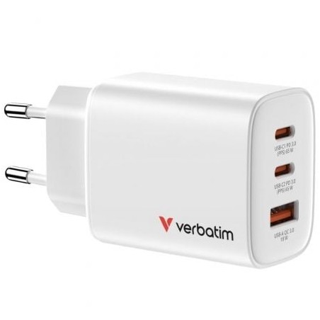 Cargador de Pared GaN Verbatim Essentials- 2xUSB Tipo-C- 1xUSB- 65W