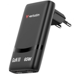Cargador de Pared GaN Verbatim Fold 'n' Go- 2xUSB Tipo-C- 65W