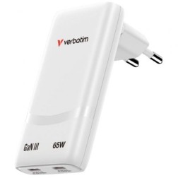 Cargador de Pared GaN Verbatim Fold 'n' Go- 2xUSB Tipo-C- 65W