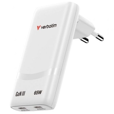 Cargador de Pared GaN Verbatim Fold 'n' Go- 2xUSB Tipo-C- 65W
