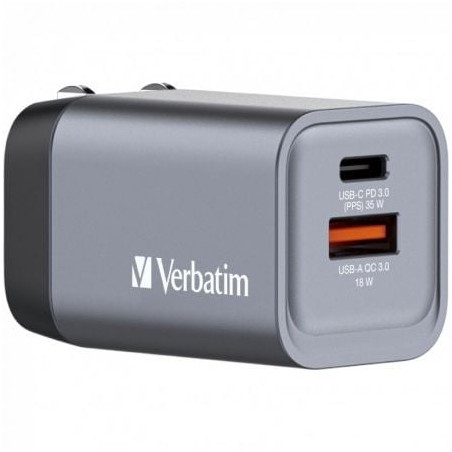 Cargador de Pared Universal GaN para Viaje Verbatim GNC-35- 1xUSB Tipo-C- 1xUSB- 35W