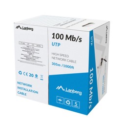 BOBINA CABLE RED LANBERG UTP RJ45 100 MB-S SOLIDO CCA AWG24 305M NEGRO