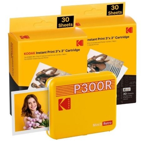 Impresora Portátil Fotográfica Kodak Mini 3 Retro- Tamaño Foto 76-2x76-2mm- Incluye 2x Papel Fotográfico- Amarilla