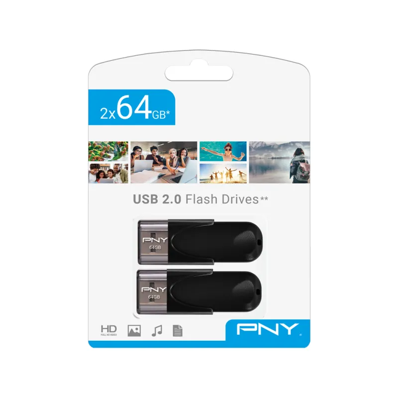 USB 2-0 PNY TWIN PACK 2x64GB ATTACHE 4 NEGRO