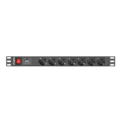 REGLETA LANBERG 1U 10A 7X SCHUKO RACK 19" 2M NEGRO C14