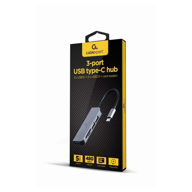 HUB USB TIPO-C DE 3 PUERTOS USB 3-1 Y USB 2-0 CON LECTOR DE TARJETAS HUB USB TIPO-C DE 3 PUERTOS USB 3-1 Y USB 2-0 CON LECTOR DE TARJETAS