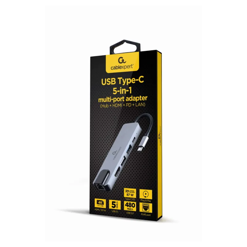 ADAPTADOR MULTIPUERTO USB TIPO C 5 EN 1 HUB HDMI PD LAN ADAPTADOR MULTIPUERTO USB TIPO C 5 EN 1 HUB HDMI PD LAN