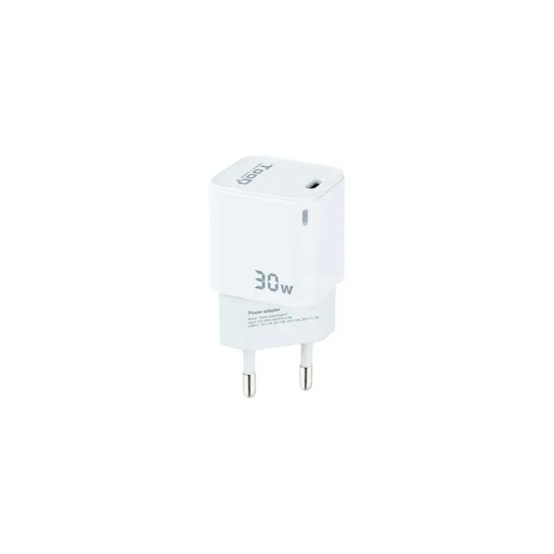 Cargador de Pared GaN TooQ TQWC-GANPD30WT- 1xUSB Tipo-C- 30W