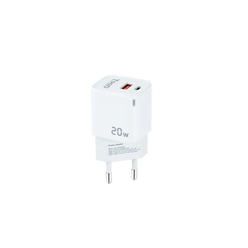 Cargador de Pared TooQ TQWC-QCPD20WT- 1xUSB-Tipo C- 1x USB- 20W- Blanco