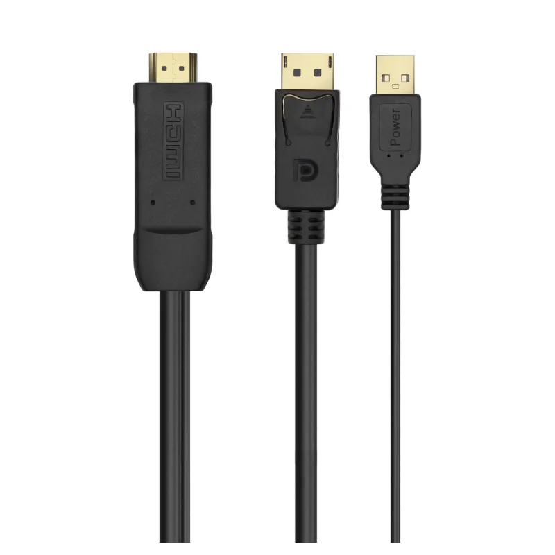 Cable Conversor Aisens A122-0641- HDMI Macho - DisplayPort Macho + USB Macho- Hasta 10W- 2250Mbps- 10cm + 1-8m- Negro
