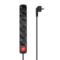 REGLETA AISENS BASE 6 TOMAS INTERRUPTOR CABLE 3x1-5MM2 1-4M NEGRO
