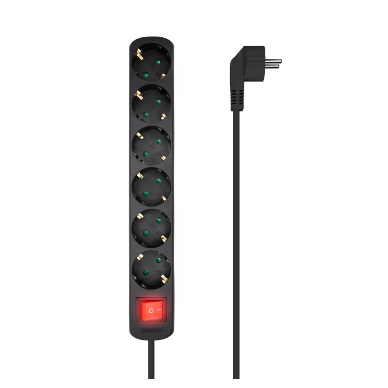 REGLETA AISENS BASE 6 TOMAS INTERRUPTOR CABLE 3x1-5MM2 1-4M NEGRO