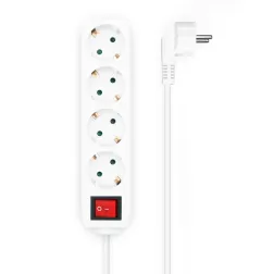 REGLETA AISENS BASE 4 TOMAS INTERRUPTOR CABLE 3x1-5MM2 1-4M BLANCO