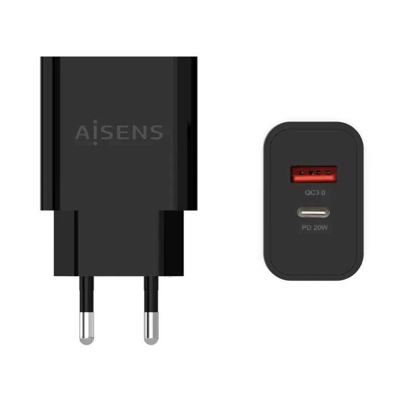 Cargador de Pared Aisens A110-0682- 1xUSB Tipo-C- 1x USB- 20W