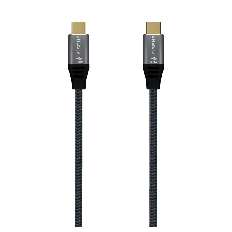 Cable USB 3-2 Tipo-C Aisens A107-0672 20GBPS 100W- USB Tipo-C Macho - USB Tipo-C Macho- Hasta 100W- 20Gbps- 1-5m- Gris