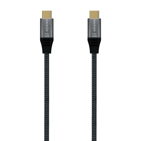 Cable USB 3-2 Tipo-C Aisens A107-0672 20GBPS 100W- USB Tipo-C Macho - USB Tipo-C Macho- Hasta 100W- 20Gbps- 1-5m- Gris