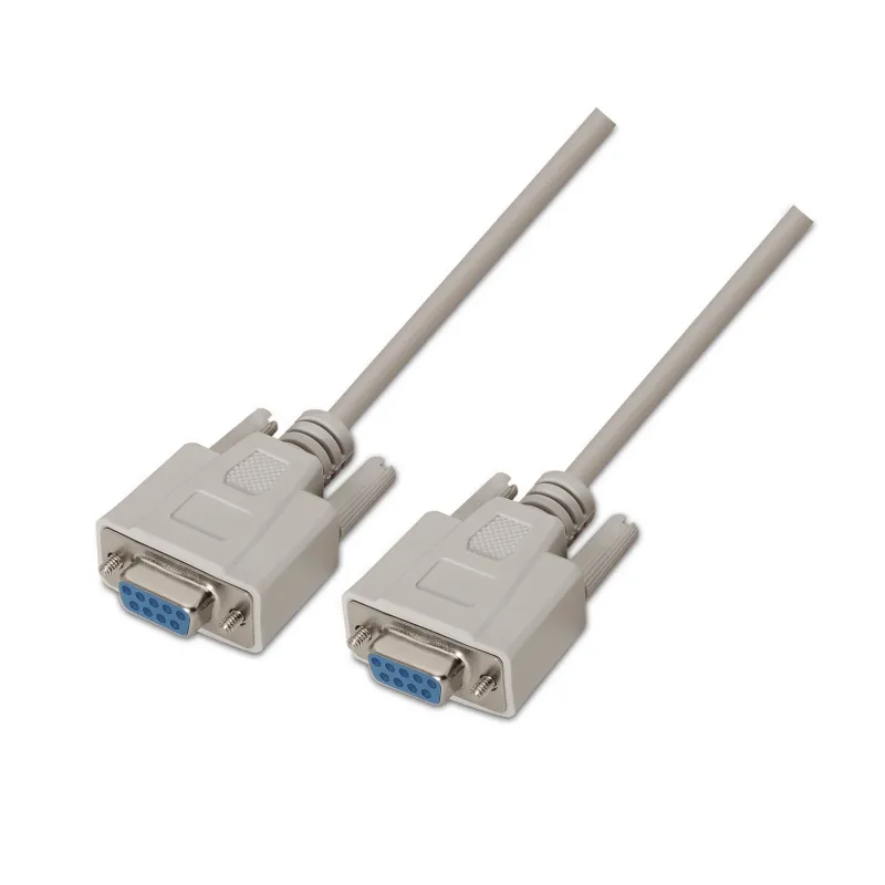 Cable Serie NULL Modem Aisens A112-0067- DB9 Hembra - DB9 Hembra- Hasta 0-15W- 1-6Mbps- 1-8m- Beige