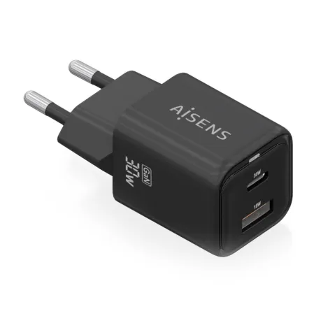 Cargador de Pared GaN Aisens ASCH-30W2P021-BK- 1xUSB Tipo-C- 1xUSB- 30W