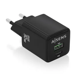 CARGADOR AISENS GAN 30W 1XUSB-C PD3-0 QC4-0 1XUSB-A QC3-0 NEGRO