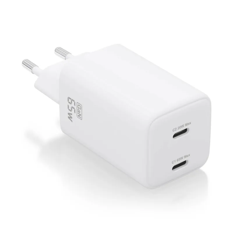 Cargador de Pared GaN Aisens ASCH-65W2P039-W- 2xUSB Tipo-C- 65W