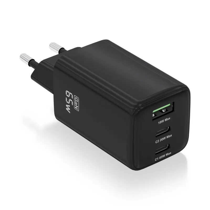 CARGADOR AISENS GAN 65W 2XUSB-C PD3-0 QC4-0 1XUSB-A QC3-0 NEGRO
