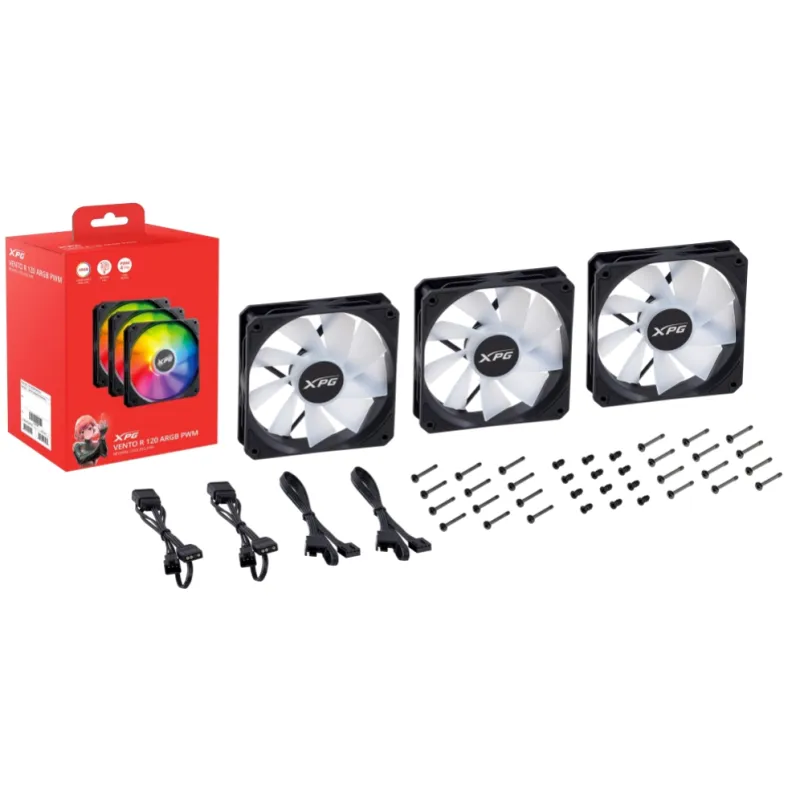 VENTILADOR CAJA XPG VENTOR 120MM NEGRO RGB X3 VENTILADOR CAJA XPG VENTOR 120MM NEGRO RGB X3