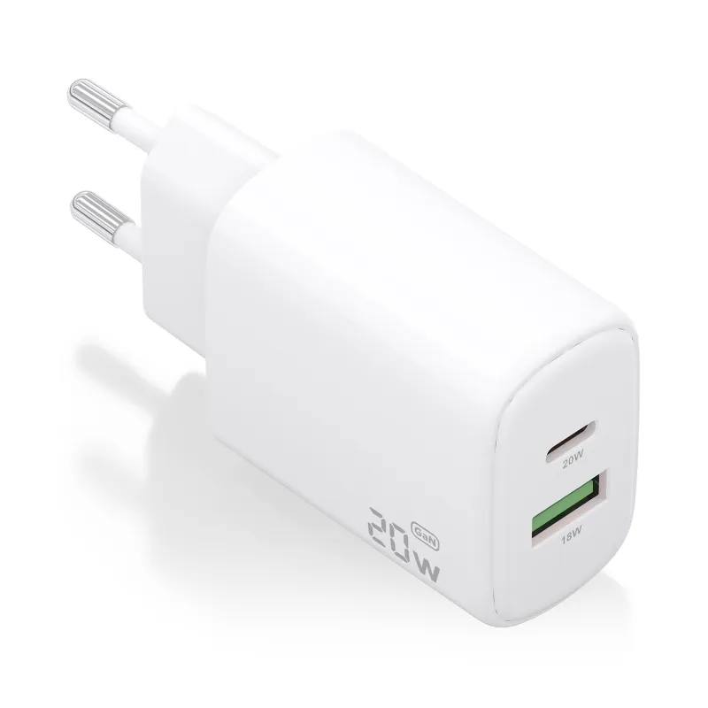 CARGADOR AISENS GAN 20W, 1XUSB-C PD3-0, 1XUSB-A QC3-0, BLANCO