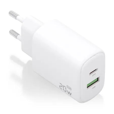 Cargador de Pared GaN Aisens A110-0909- 1xUSB Tipo-C- 1xUSB- 20W- Blanco