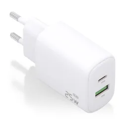 CARGADOR AISENS GAN 25W, 1XUSB-C PD3-0, 1XUSB-A QC3-0, BLANCO