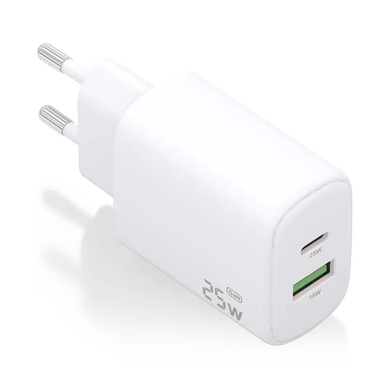 Cargador de Pared GaN Aisens A110-0911- 1xUSB Tipo-C- 1xUSB- 25W- Blanco