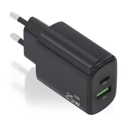 CARGADOR AISENS GAN 25W, 1XUSB-C PD3-0, 1XUSB-A QC3-0, NEGRO
