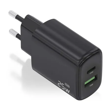 CARGADOR AISENS GAN 25W, 1XUSB-C PD3-0, 1XUSB-A QC3-0, NEGRO