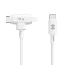 HYPER SILICONE USB-C TO USB-C AND LIGHTNING HYBRID 60W CABLE - WHITE