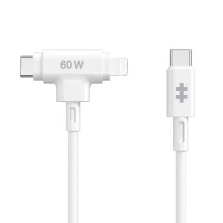 HYPER SILICONE USB-C TO USB-C AND LIGHTNING HYBRID 60W CABLE - WHITE