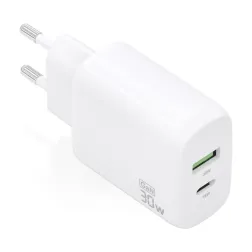 CARGADOR AISENS GAN 30W, 1XUSB-C PD3-0 QC4-0, 1XUSB-A QC3-0, BLANCO