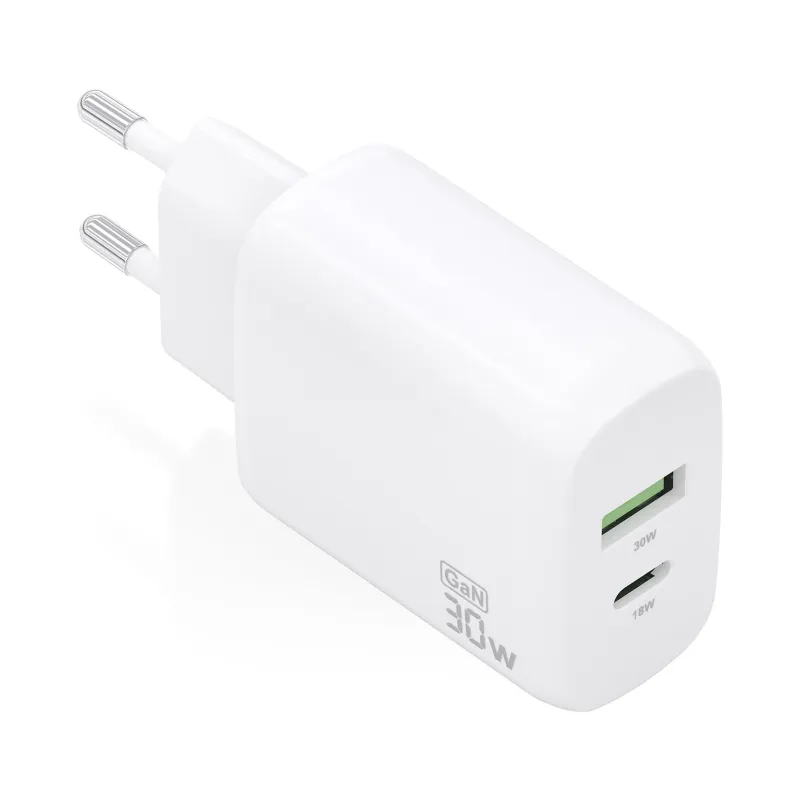 CARGADOR AISENS GAN 30W, 1XUSB-C PD3-0 QC4-0, 1XUSB-A QC3-0, BLANCO