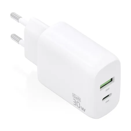 Cargador de Pared GaN Aisens A110-0923- 1xUSB Tipo-C- 1xUSB- 30W- Blanco