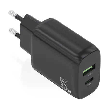 Cargador de Pared GaN Aisens A110-0924- 1xUSB Tipo-C- 1xUSB- 30W- Negro
