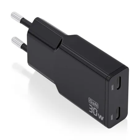 CARGADOR AISENS GAN ULTRA DELGADO 30W 2XUSB-C PD3-0 QC4-0 NEGRO