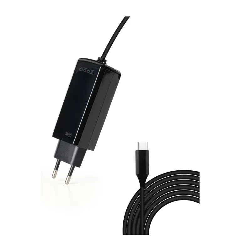 CARGADOR TOOQ PORTATIL GAN USB-C PD 90W CUBICO NEGRO
