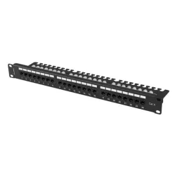 PATCH PANEL LANBERG 24 PUERTOS 1U 19" CAT-6 UTP CON ORGANIZADOR CABLES NEGRO