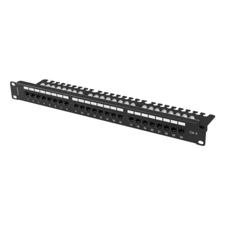 PATCH PANEL LANBERG 24 PUERTOS 1U 19" CAT-6 UTP CON ORGANIZADOR CABLES NEGRO