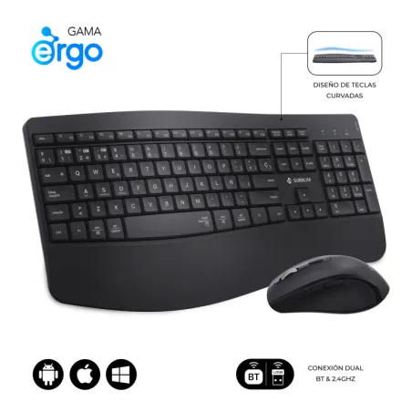 COMBO TECLADO RATON SUBBLIM PROWAVE ERGO INALAMBRICO NEGRO