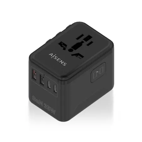 Cargador de Pared Universal GaN para Viaje Aisens ASPS-2A3C09-BK- Toma de Corriente Universal- 3xUSB Tipo-C- 2xUSB- 35W