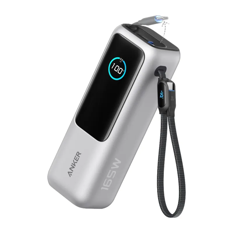 POWER BANK ANKER 25K 165W BUILT-IN USB C CABLE RETRACTIL SILVER